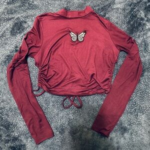 Long Sleeve Cropped Top with Butterfly - S